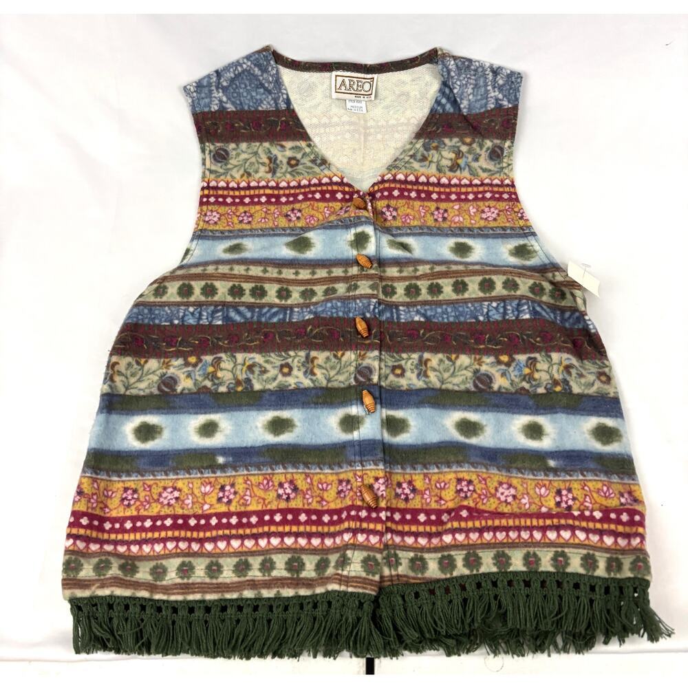 Vintage Southwestern Fringe‎ Vest Women's Button Up Medium Aero